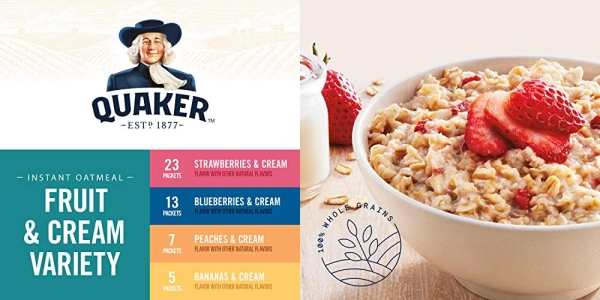 Purchase Quaker Instant Oatmeal, Fruit and Cream 4 Flavor Variety Pack, Individual Packets, 48 Count on Amazon.com