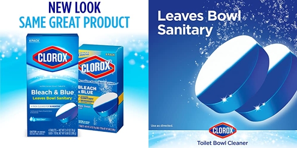 Purchase Clorox Ultra Clean Toilet Tablets Bleach & Blue, Rain Clean Scent 2.47 Ounces Each, 4 Count on Amazon.com