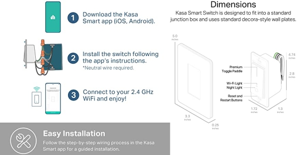 Purchase Kasa Smart Light Switch by TP-Link - Needs Neutral Wire, WiFi Light Switch, Works with Alexa on Amazon.com