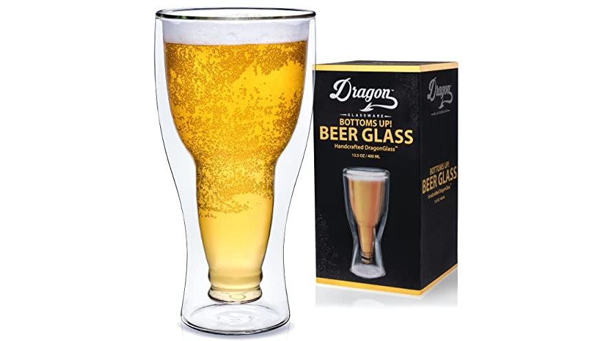 Purchase Dragon Glassware Beer Glass, Insulating Double Walled Upside Down Glass, 13.5-Ounce at Amazon.com