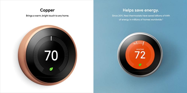 Purchase Google, T3021US, Nest Learning Thermostat, 3rd Gen, Smart Thermostat, Copper, Works With Alexa on Amazon.com