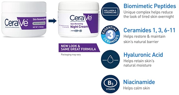 Purchase CeraVe Skin Renewing Night Cream, Niacinamide, Peptide Complex, and Hyaluronic Acid Moisturizer for Face, 1.7 Ounce on Amazon.com