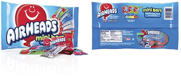 Purchase Airheads Candy Variety Bag, Individually Wrapped Assorted Fruit Mini Bars, Party, Non Melting, 12 Ounces on Amazon.com