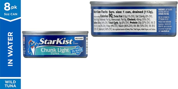 Purchase StarKist Chunk Light Tuna in Water, 5 Ounce Cans (Pack of 8) on Amazon.com