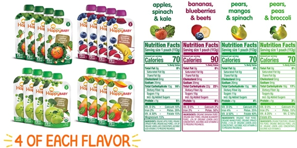 Purchase Happy Baby Organic Stage 2 Baby Food Simple Combos Variety Pack, 4 Ounce Pouch (Pack of 16) on Amazon.com