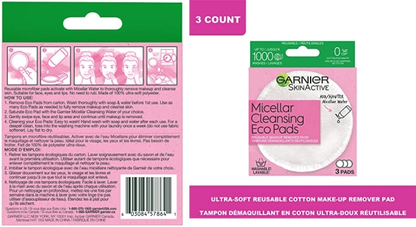 Purchase Garnier SkinActive Micellar Cleansing & Makeup Remover Eco Pads, Ultra-soft Reusable Microfiber Pad, 3 Count on Amazon.com