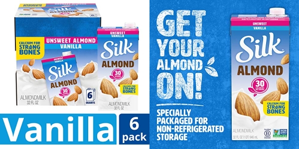 Purchase Silk Almond Milk, Unsweetened Vanilla, 32 Fluid Ounce (Pack of 6), Vanilla Flavored Non-Dairy Almond Milk, Dairy-free Milk on Amazon.com