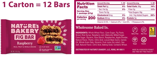 Purchase Nature's Bakery Whole Wheat Fig Bars, Raspberry, 1- 12 Count Box of 2 oz Twin Packs (12 Packs), Vegan Snacks, Non-GMO on Amazon.com
