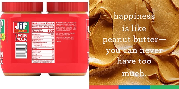 Purchase Jif Creamy Peanut Butter, 40 Ounces (Pack of 2), 7g (7% DV) of Protein per Serving, Smooth, Creamy Texture, No Stir Peanut Butter on Amazon.com