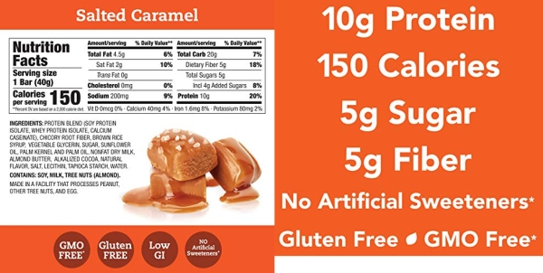 Purchase think! (thinkThin) Protein+ 150 Calorie Bars - Salted Caramel, 10g Protein, 5g Sugar, No Artificial Sweeteners, Gluten Free, GMO Free, 1.4 oz bar (10 Count on Amazon.com
