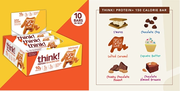 Purchase think! (thinkThin) Protein+ 150 Calorie Bars - Salted Caramel, 10g Protein, 5g Sugar, No Artificial Sweeteners, Gluten Free, GMO Free, 1.4 oz bar (10 Count on Amazon.com