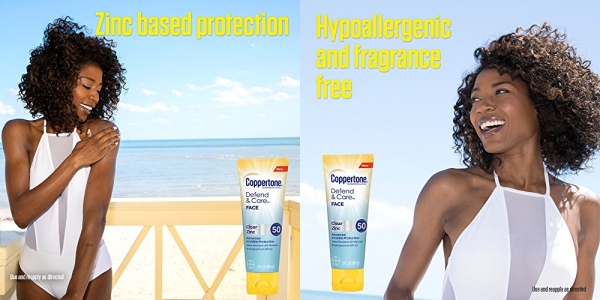 Purchase Coppertone Defend & Care Clear Zinc Sunscreen Face Lotion Broad Spectrum SPF 50 (3 Fluid Ounce) on Amazon.com