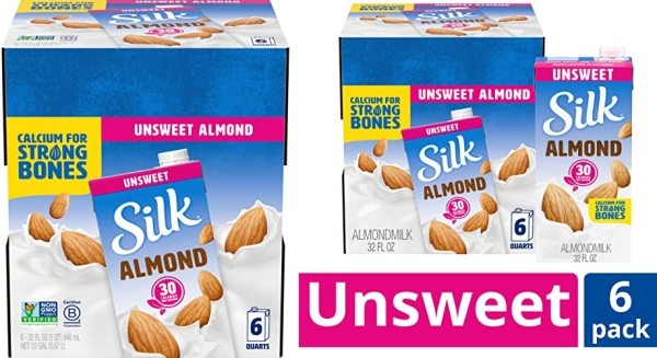 Purchase Silk Almond Milk Unsweetened Original 32 oz (Pack of 6) Shelf Stable, Unsweetened, Unflavored Dairy-Alternative Milk, Organic, Individually Packaged on Amazon.com