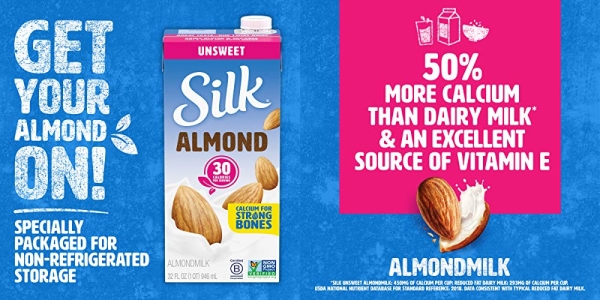 Purchase Silk Almond Milk Unsweetened Original 32 oz (Pack of 6) Shelf Stable, Unsweetened, Unflavored Dairy-Alternative Milk, Organic, Individually Packaged on Amazon.com