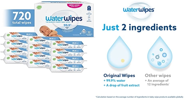 Purchase WaterWipes Unscented Baby Wipes, Sensitive and Newborn Skin, 12 Packs (720 Wipes) on Amazon.com