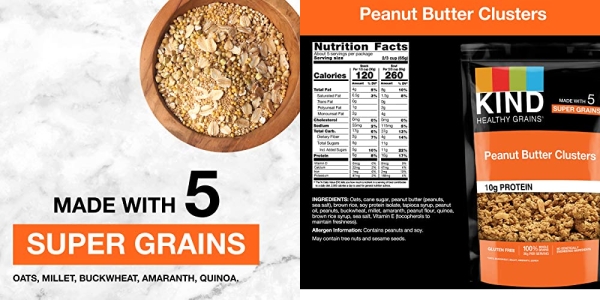 Purchase KIND Healthy Grains Clusters, Peanut Butter Whole Grain Granola, 10g Protein, Gluten Free, 11 Ounce Bags, 3 Count on Amazon.com