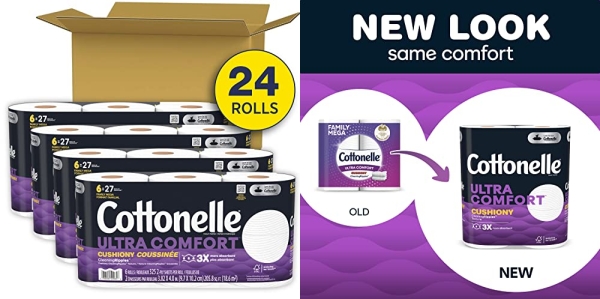 Purchase Cottonelle Ultra ComfortCare Soft Toilet Paper with Cushiony CleaningRipples, 24 Family Mega Rolls on Amazon.com