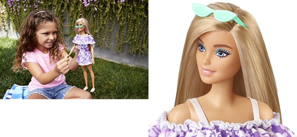 Purchase Barbie Loves The Ocean Beach-Themed Doll (11.5-inch Blonde), Made from Recycled Plastics on Amazon.com
