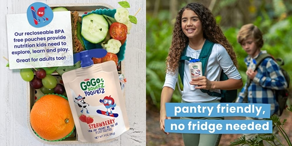 Purchase GoGo squeeZ yogurtZ, Strawberry, 3 Ounce (4 Pouches), Low Fat Yogurt, Gluten Free, Pantry-friendly, Recloseable, BPA Free Pouches on Amazon.com
