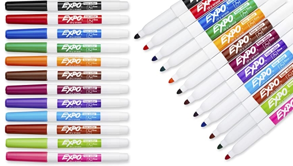 Purchase EXPO Low Odor Dry Erase Markers, Fine Tip, Assorted Colors, 12 Pack on Amazon.com