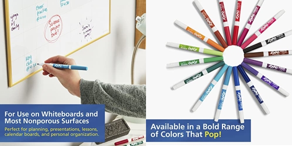 Purchase EXPO Low Odor Dry Erase Markers, Fine Tip, Assorted Colors, 12 Pack on Amazon.com