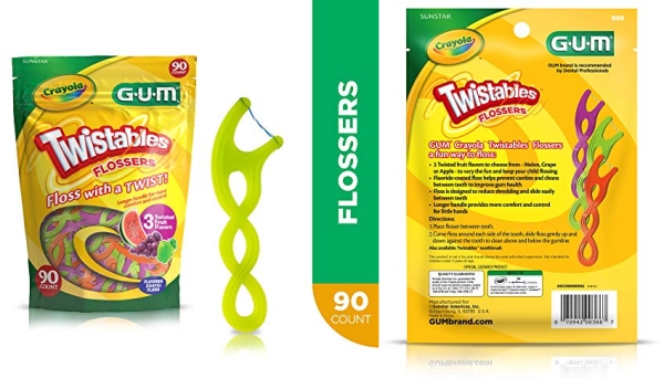 Purchase GUM Crayola Twistables Flossers, Fluoride Coated, Twisted Fruit Flavors, Ages 3+, 90 Count on Amazon.com