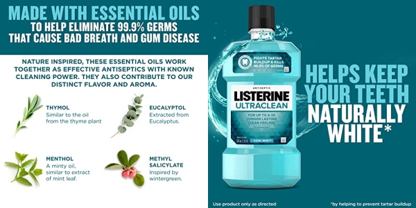 Purchase Listerine Ultraclean Oral Care Antiseptic Mouthwash with Everfresh Technology to Help Fight Bad Breath, Gingivitis, Plaque and Tartar, Cool Mint, 500 ml on Amazon.com