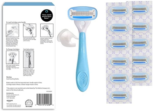 Purchase Amazon Brand - Solimo 5-Blade Razor for Women, Handle, 12 Cartridges & Shower Hanger on Amazon.com