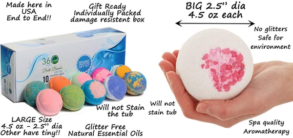 Purchase 360Feel Bath Bombs Gift Set 10 Large USA made -Made with Essential Oil -All Natural Organic Bath Fizzies- Gift ready box - Aromatherapy Organic Bath Bomb for Women Men and Kids - Gift ready box on Amazon.com