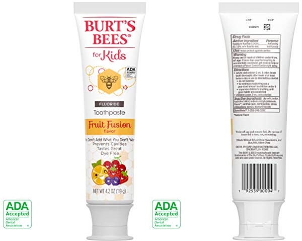 Purchase Burt's Bees Kids Toothpaste with Fluoride, Fruit Fusion, 4.2 oz, Pack of 4 on Amazon.com