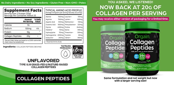 Purchase Orgain Grass Fed Hydrolyzed Collagen Peptides Protein Powder, 1 Pound on Amazon.com