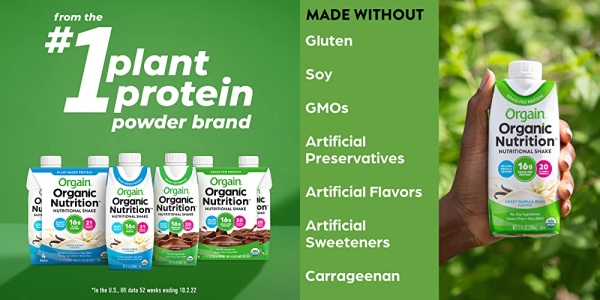 Purchase Orgain Organic Nutritional Shake, Sweet Vanilla Bean - Meal Replacement, 16g Protein, 21 Vitamins & Minerals, Gluten Free, Soy Free, Kosher, Non-GMO, 11 Ounce, 12 Count on Amazon.com