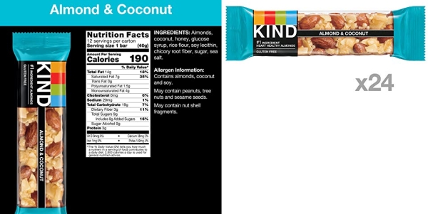 Purchase KIND Bars, Almond and Coconut, Gluten Free, 1.4 Ounce Bars, 24 Count on Amazon.com