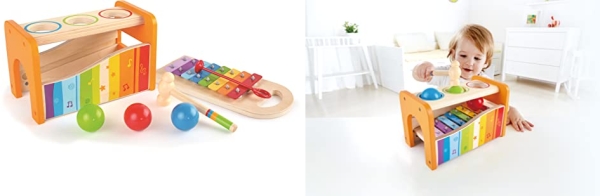 Purchase Hape Pound & Tap Bench with Slide Out Xylophone - Award Winning Durable Wooden Musical Pounding Toy for Toddlers, Multifunctional and Bright Colours, Yellow on Amazon.com