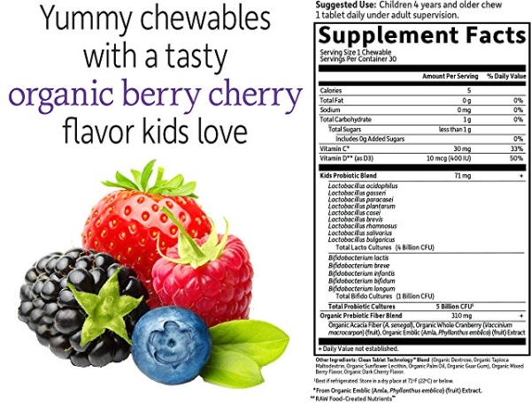 Purchase Garden of Life Dr. Formulated Probiotics Organic Kids+ plus Vitamin C & D - Berry Cherry, 30 Chewables on Amazon.com