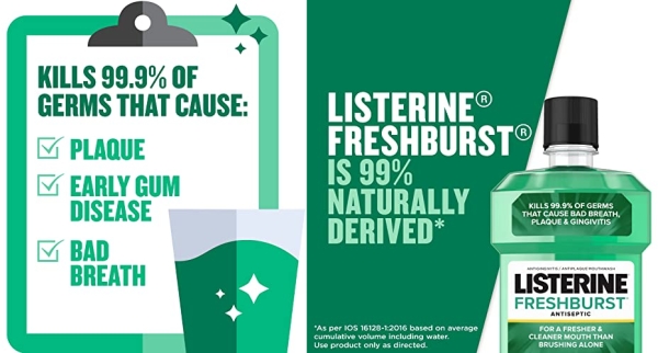 Purchase Listerine Freshburst Antiseptic Mouthwash with Germ-Killing Oral Care Formula to Fight Bad Breath, Plaque and Gingivitis, 500 mL on Amazon.com