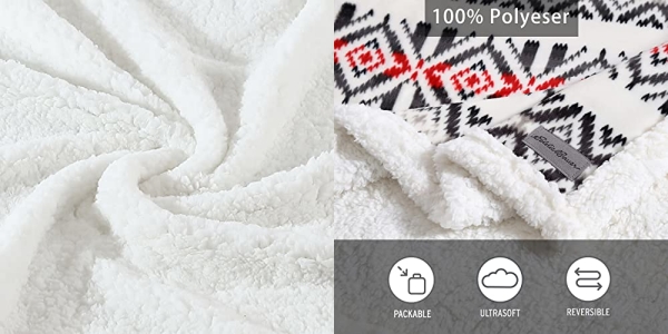 Purchase Eddie Bauer Ultra-Plush Collection Throw Blanket-Reversible Sherpa Fleece Cover, Soft & Cozy, Perfect for Bed or Couch, Mountain Village Red on Amazon.com