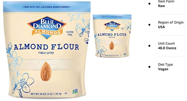 Purchase Blue Diamond Almond Flour, Gluten Free, Blanched, Finely Sifted 3 Pound bag on Amazon.com