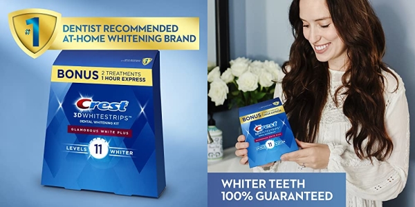 Purchase Crest 3D Whitestrips Glamorous White, Teeth Whitening Kit, 16 Treatments (32 Individual Strips) + 2 Bonus 1-Hour Express Treatments on Amazon.com