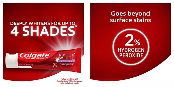 Purchase Colgate Optic White Advanced Teeth Whitening Toothpaste with Fluoride, 2% Hydrogen Peroxide, Sparkling White - 3.2 Ounce (3 Pack) on Amazon.com