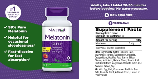 Purchase Natrol Melatonin Fast Dissolve Tablets, Maximum Strength, Strawberry Flavor, 1mg, 90 Count on Amazon.com