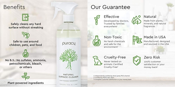 Purchase Puracy Streak-Free Surface Cleaner, Natural Household Cleaning Spray for Stainless Steel, Glass, Granite, Floors, Cars, 25 Fl Oz (2-Pack) on Amazon.com