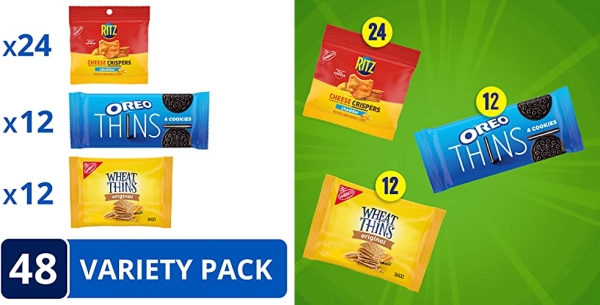 Purchase NABISCO, OREO Thins Chocolate Sandwich Cookies, RITZ Cheddar Flavor Cheese Crispers Chips and Wheat Thins Crackers Variety Pack, Snack Packs,, Cheddar/Cheese/Chocolate, 48 Count on Amazon.com