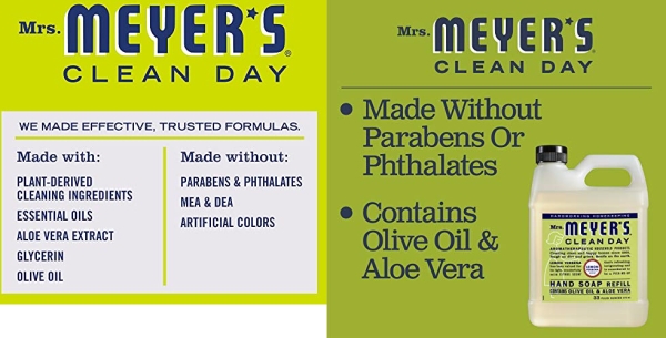 Purchase Mrs. Meyer's Clean Day Liquid Hand Soap Refill, Cruelty Free and Biodegradable Hand Wash Made with Essential Oils, Lemon Verbena Scent, 33 oz on Amazon.com