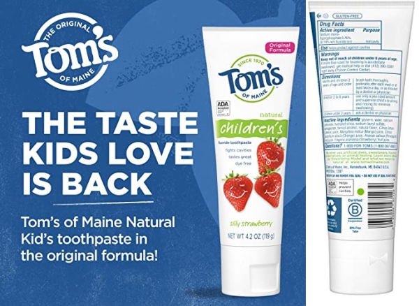 Purchase Tom's of Maine Natural Children's Fluoride Toothpaste, Silly Strawberry, 5.1 oz. 3-Pack on Amazon.com