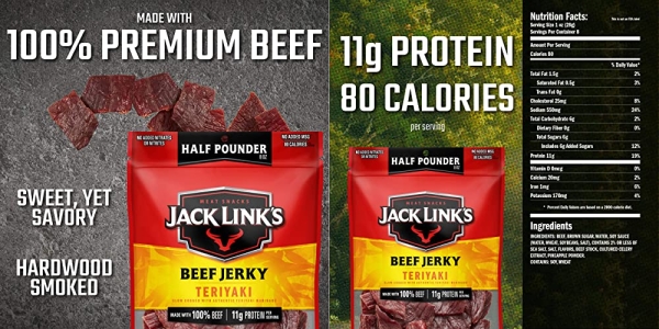 Purchase Jack Link's Beef Jerky, Teriyaki, Pounder Bag - Flavorful Meat Snack, 11g of Protein and 80 Calories on Amazon.com
