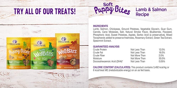 Purchase Wellness Soft Puppy Bites Natural Grain Free Puppy Training Treats, Lamb & Salmon, 3-Ounce Bag on Amazon.com