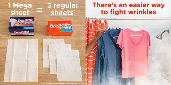Purchase Bounce WrinkleGuard Mega Dryer Sheets, Fabric Softener and Wrinkle Releaser Sheets, Outdoor Fresh Scent, 120 count on Amazon.com
