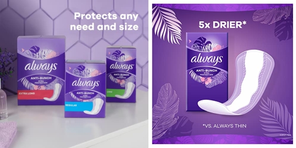 Purchase Always Anti-Bunch Xtra Protection Daily Liners Long Unscented, 108 Count on Amazon.com