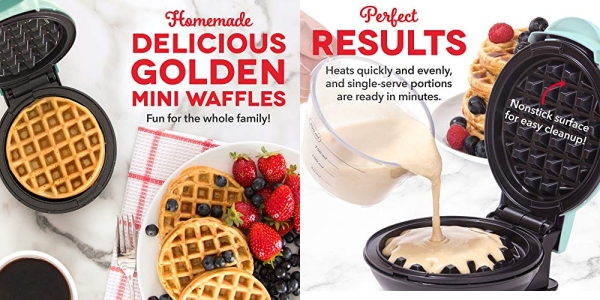 Purchase DASH DMW001AQ Mini Maker for Individual Waffles, Hash Browns, Keto Chaffles with Easy to Clean, Non-Stick Surfaces, 4 Inch, Aqua on Amazon.com
